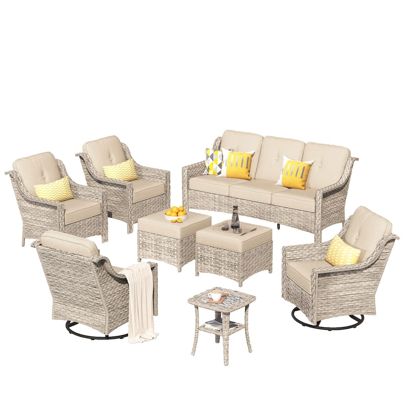 XIZZI 8-piece Patio Furniture Set Wicker Outdoor Seating Swivel Chairs