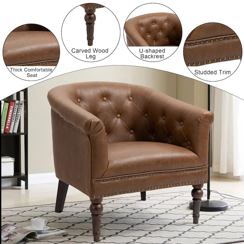 Modern PU Leather Armchair Tufted Accent Chair