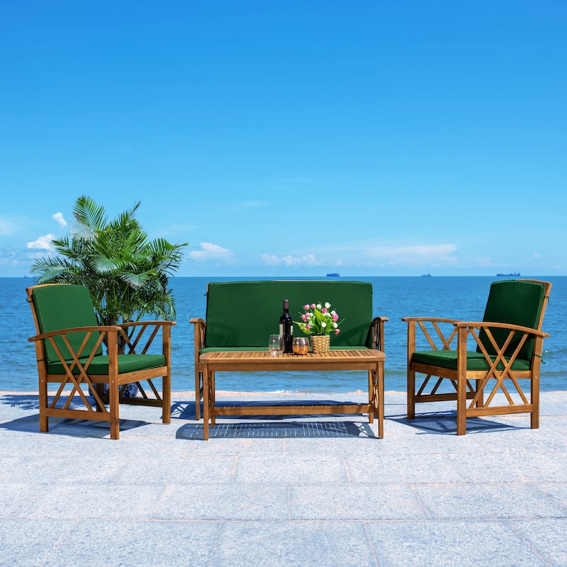 SAFAVIEH Outdoor Fontana 4-piece Acacia Wood Patio Conversation Set