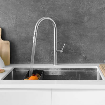Single Handle Pull-Down Sprayer Kitchen Faucet K-141 - Height: 17.25" Spout H: 9" Spout R: 9"