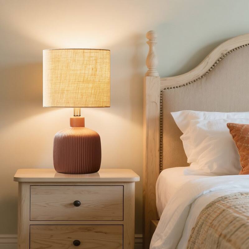 KAWOTI Fluted Ceramic Table Lamp (H18.25" x W10" x D10")