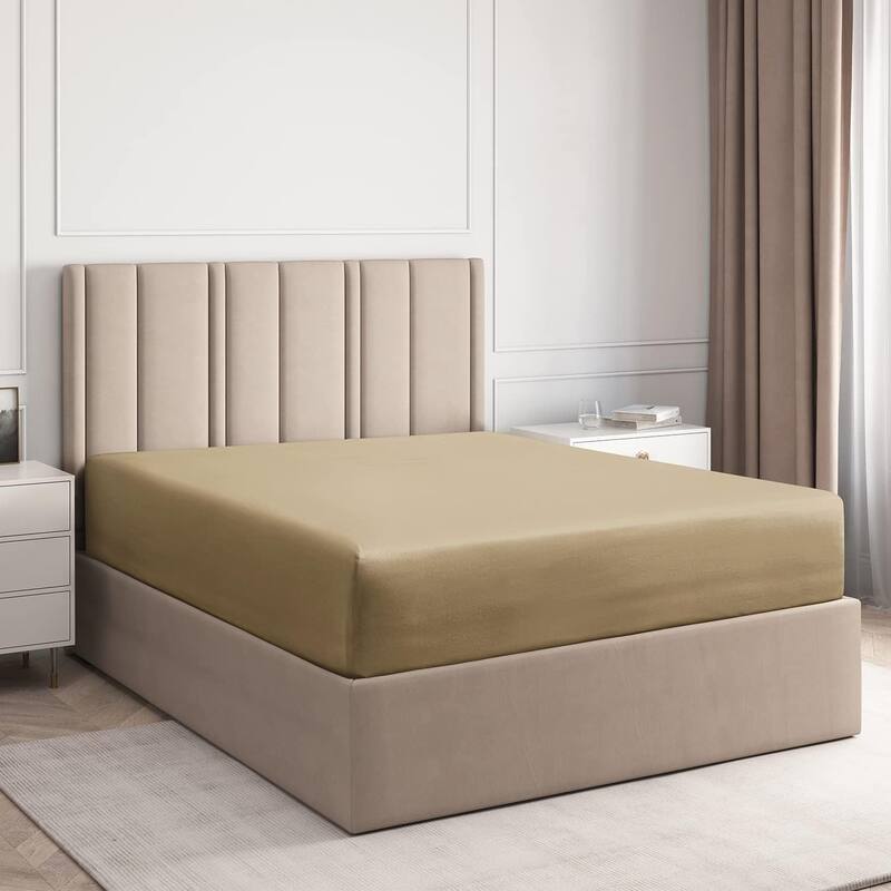 CGK Linens Microfiber 8" - 16" Deep Pocket Soft Fitted Sheet - Full - Beige