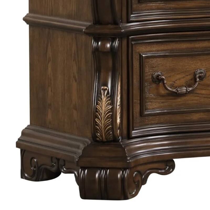 Leova Tall Dresser Chest, 6 Drawers w Ornate Molding, Brown Asian Hardwood