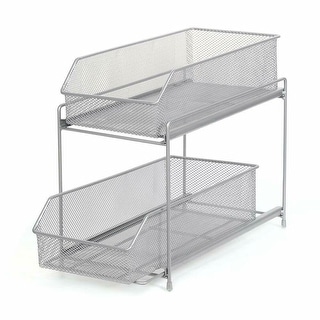 2 Tier Metal Mesh Drawer Organizer With Sliding Storage Drawer ,Silver -  Overstock - 35454899