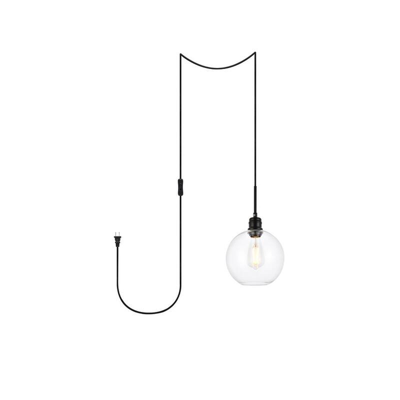 Enzo 1-Light Plug in Pendant with Clear Shade - Black - 8" Diameter
