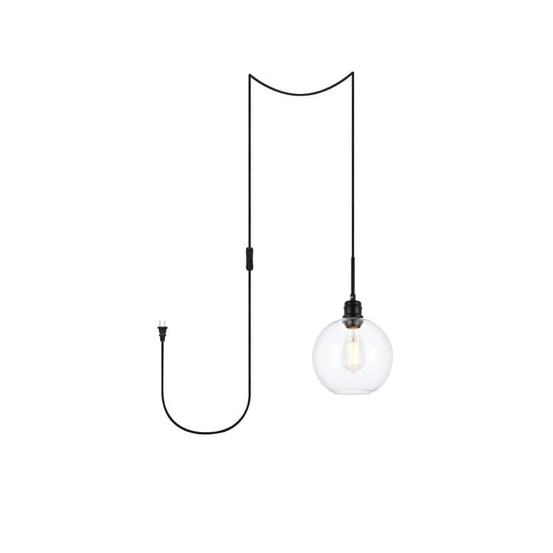 Enzo 1-Light Plug in Pendant with Clear Shade - Black - 8" Diameter