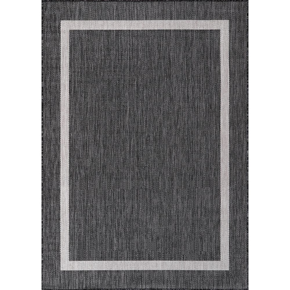 Beverly Rug Modern Bordered Indoor Outdoor Rug, Outside Carpet for Patio, Deck, Porch
