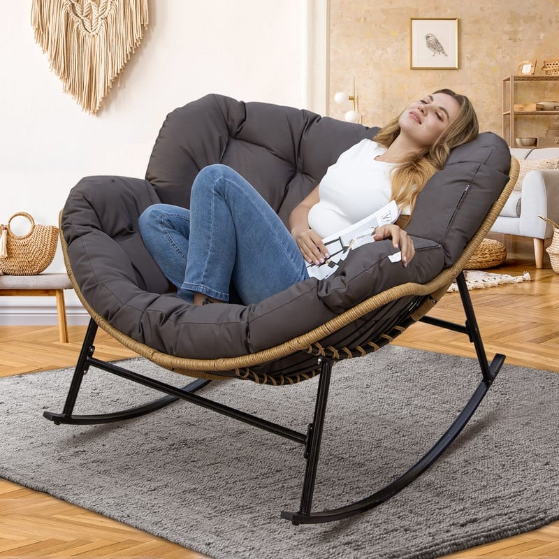 FINCATI Indoor Deep-seating Rocking Papasan Chair, Rocking Chair Outdoor, 450 lbs Outdoor Rocking Chair, Oversized Rocker Chair
