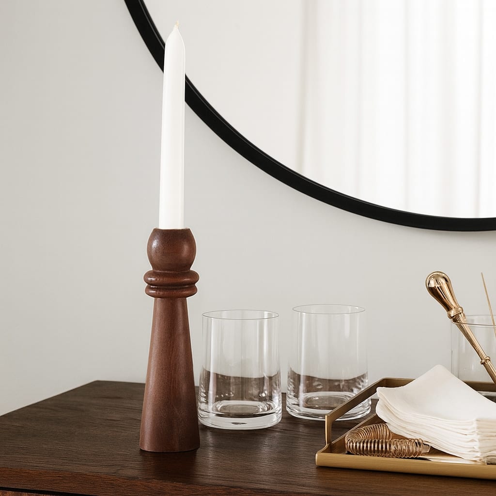 Mango Wood Taper Candle Holder - Decorative Candlestick