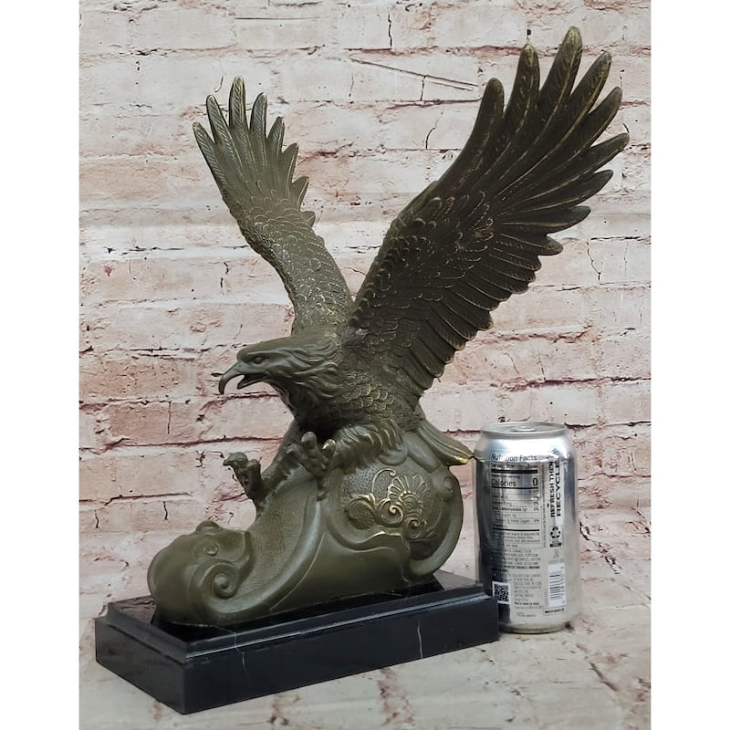 Bronze Eagle Statue Majestic Wildlife Sculpture Decor On Marble Base