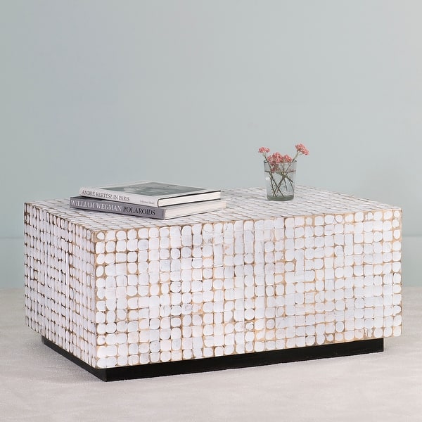 slide 2 of 10, White Patina Coconut Shell Rectangular Coffee Table by East at Main