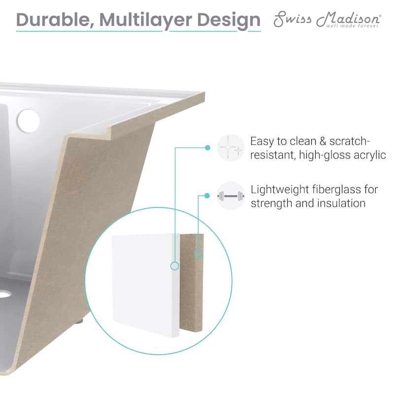 Voltaire 54 in x 30 in Acrylic Glossy White, Alcove, Integral Bathtub