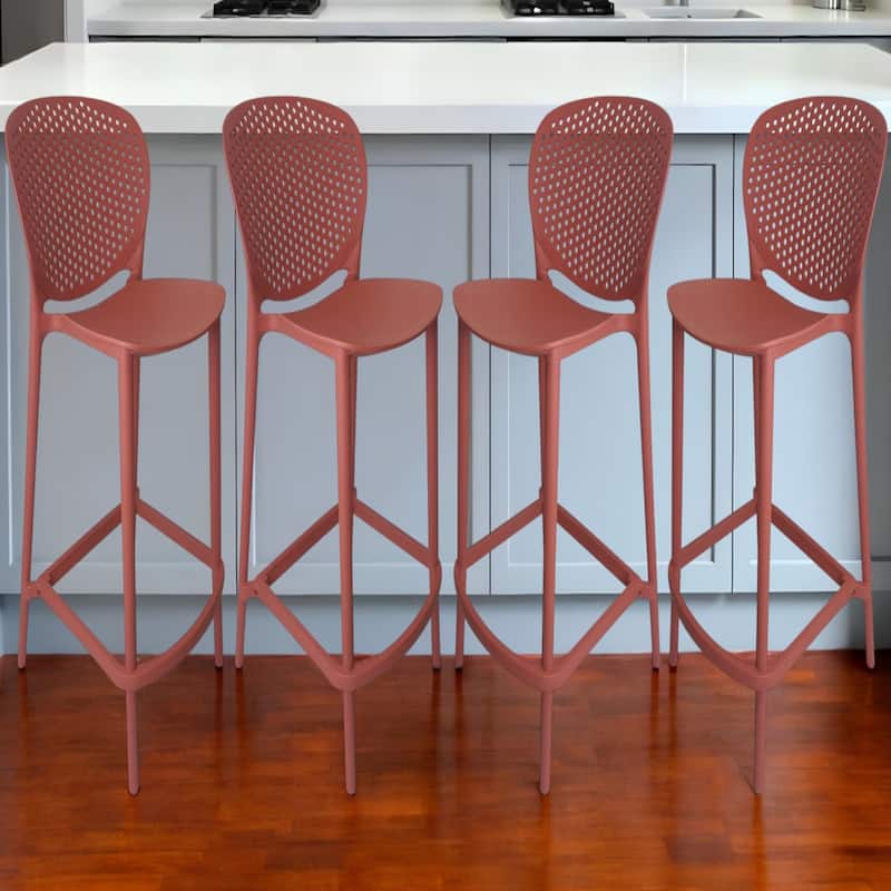 Set of 4 Stackable Plastic Bar Stools with Low Back and Footrest