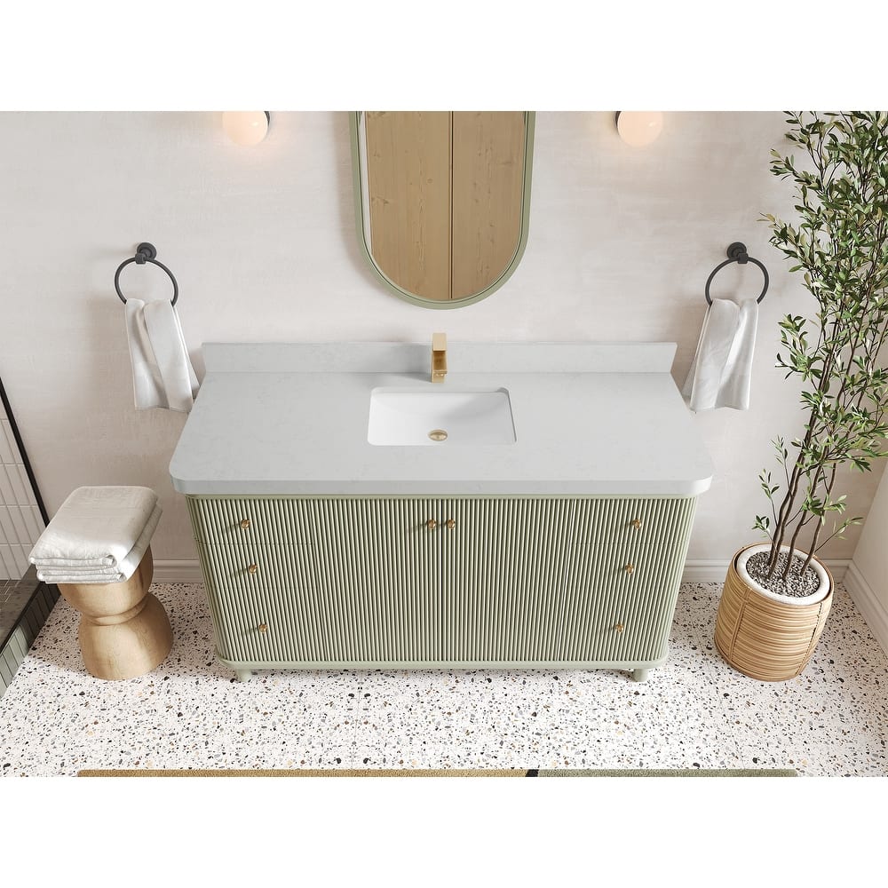 Willow Collections 60 in. W x 22 in. D Reeded Miami Single Bowl Sink Bathroom Vanity with Countertop
