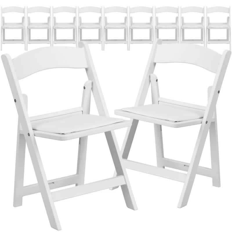 11 Pack Kids White Resin Folding Chair with White Vinyl Padded Seat - White