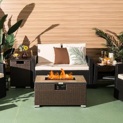 32''x 20'' Propane Rattan Fire Pit Table Set w/ Side Table Tank Cover