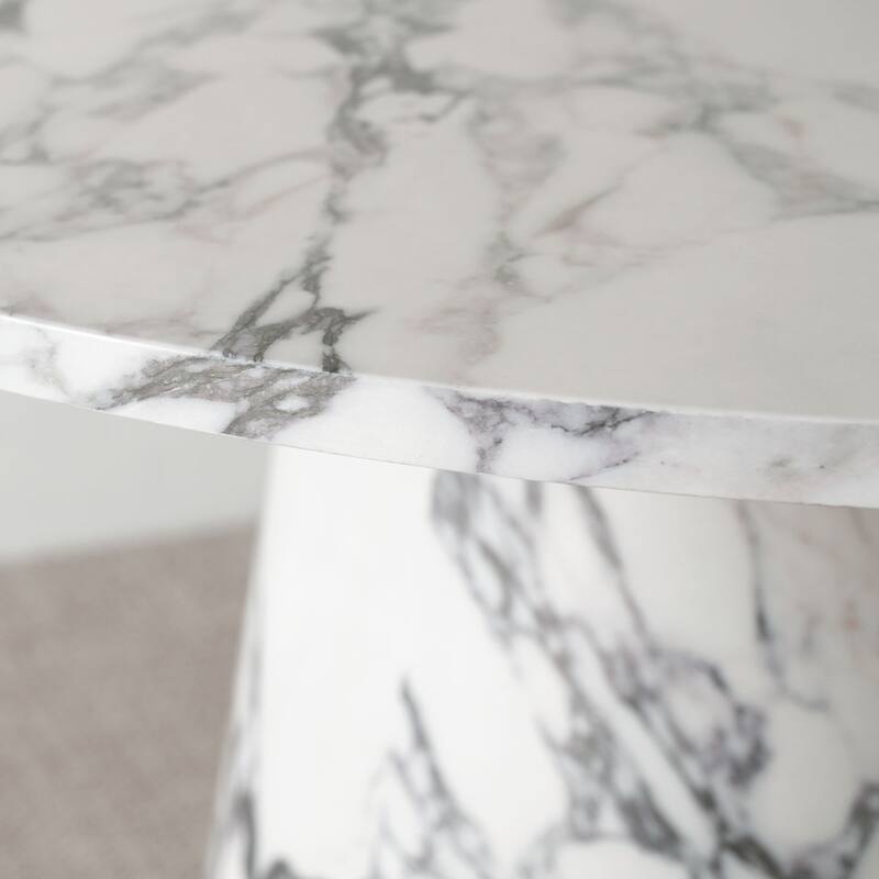 35" Faux Marble Small Round Pedestal Dining Table