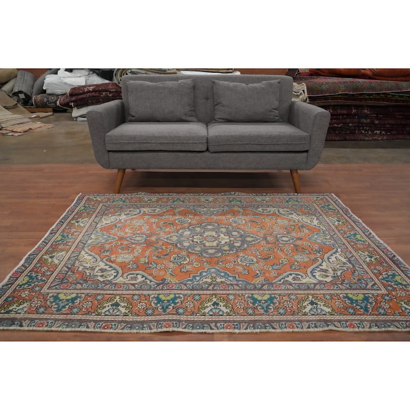 Hand Knotted Oriental 100% Wool Carpet Traditional Floral Oranges & Rust Tabriz Area Rug - 6' 0'' X 4' 6''