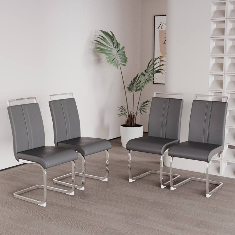 High Back Upholstered Side Chair Grey Office Chair with Metal Legs, Characteristic Dining Chair Vanity Chair