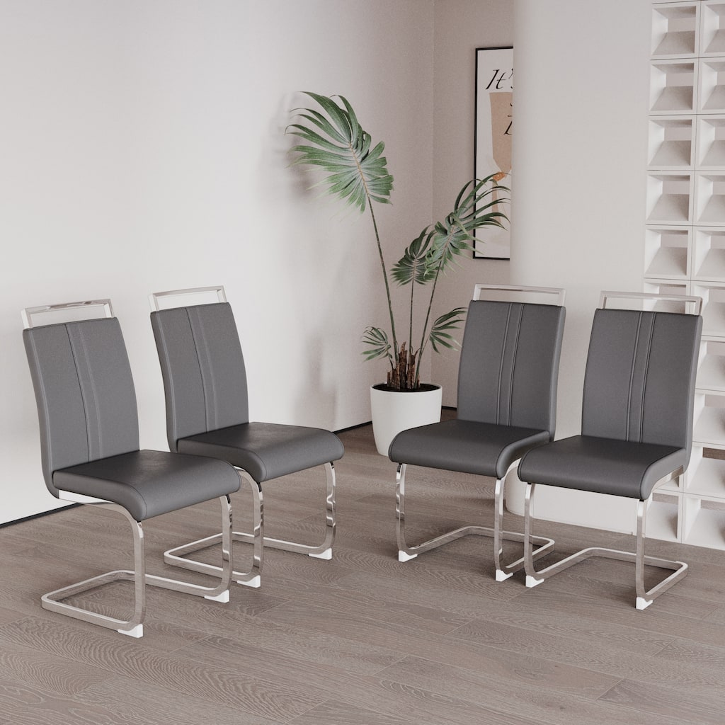 Leather Reception Chair Dining Chair with High Backrest, Side Chair Grey Silver Office Chair Lounge Chair with Metal Legs