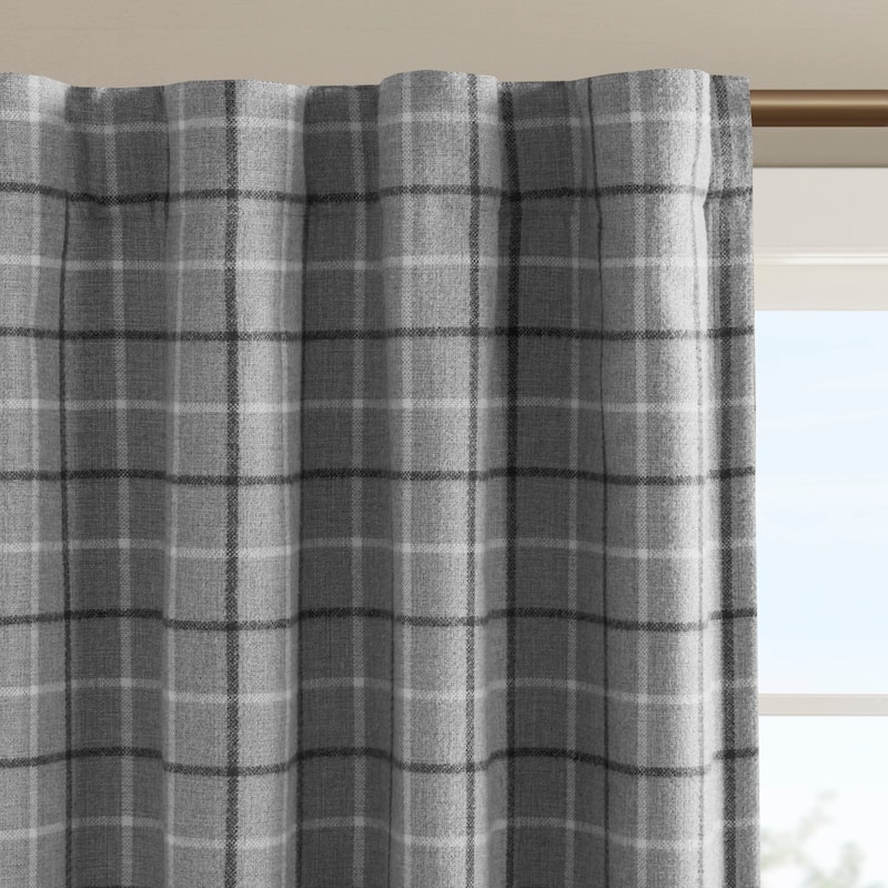 Madison Park Anaheim Plaid Rod Pocket and Back Tab Single Curtain Panel with Fleece Lining