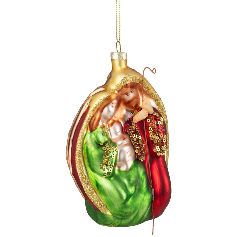 Holy Family Glass Nativity Christmas Ornament - 6"