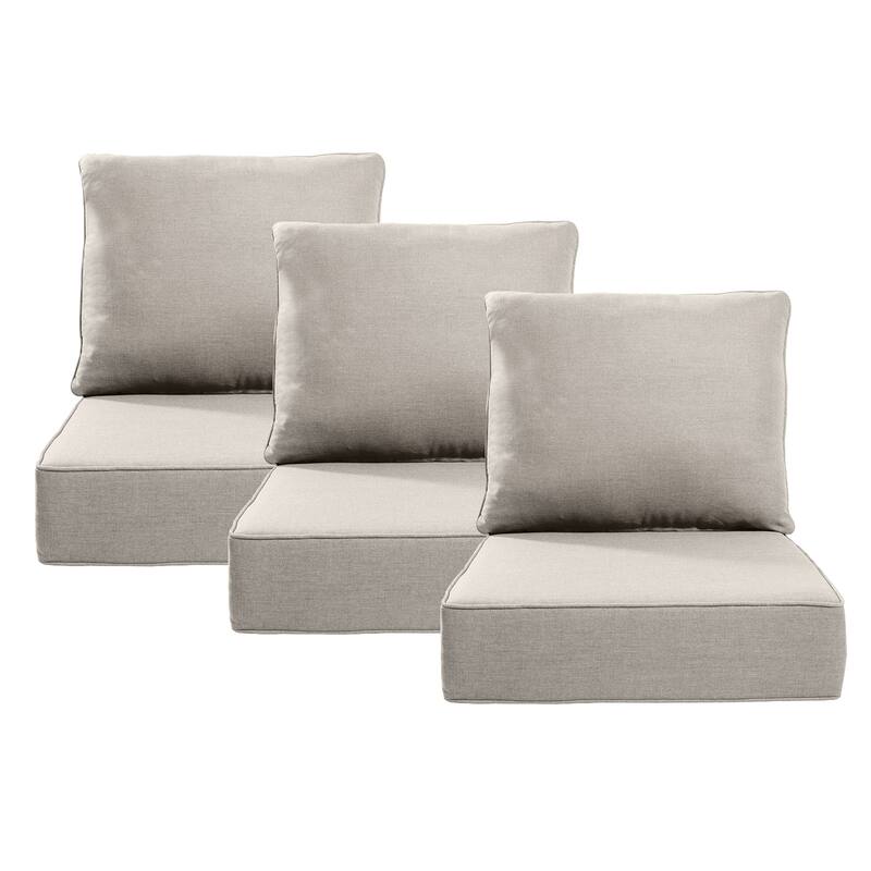 Pocassy 24x24x6 Inch Thick Cushions Pillows Indoor Outdoor Deep Seat Water & Fade Resistant - 3 Set - Beige Cushion