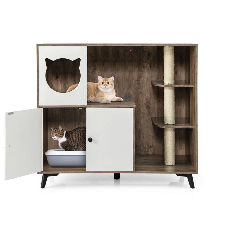 Gymax Cat Litter Box Enclosure 5-in-1 Enlarged Cat Litter Cabinet
