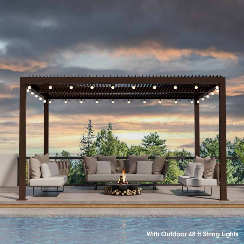 PURPLE LEAF Louvered Pergola with Solar Lights Hardtop Gazebo for Patio
