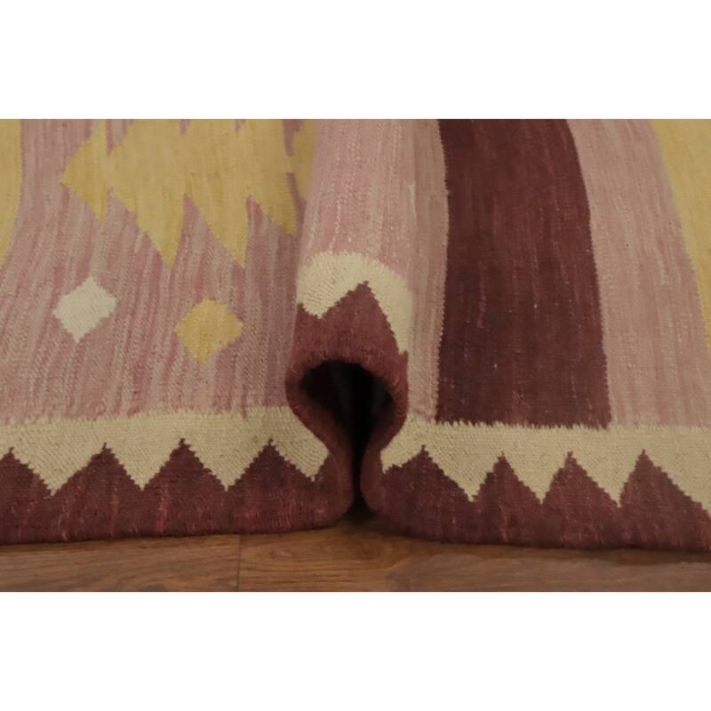 Hand Woven Oriental 100% Wool Carpet Southwestern Tribal Pink Kilim Runner Rug - 9' 8'' X 2' 8''
