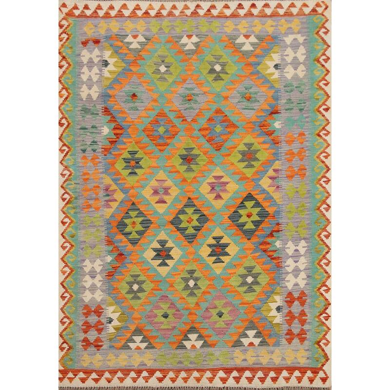 Hand Woven Oriental 100% Wool Carpet Southwestern Geometric Multi-Colored Kilim Area Rug - 6' 8'' X 5' 0''