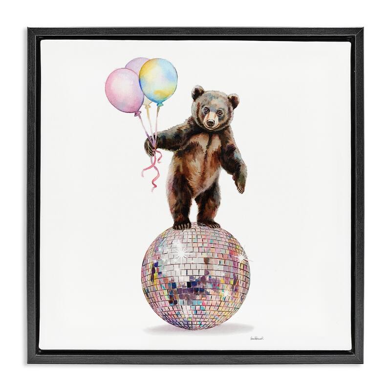 Stupell Bear & Balloons Disco Framed Floater Canvas Wall Art Design By Amanda Greenwood - 18 x 18 - Black