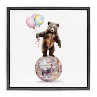 Stupell Bear & Balloons Disco Framed Floater Canvas Wall Art Design By Amanda Greenwood