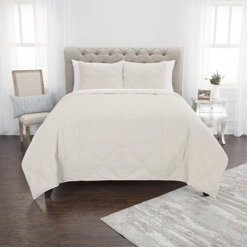 Maddux Place Simpson Natural Hand Quilted Cotton 3 Piece Quilt Set - King-size - Cream - King - 3 Piece