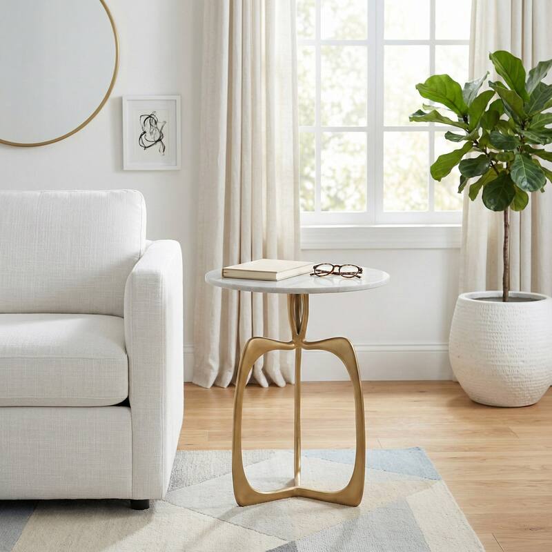 Round Marble Accent Table - Gold, 18" - 22.5"