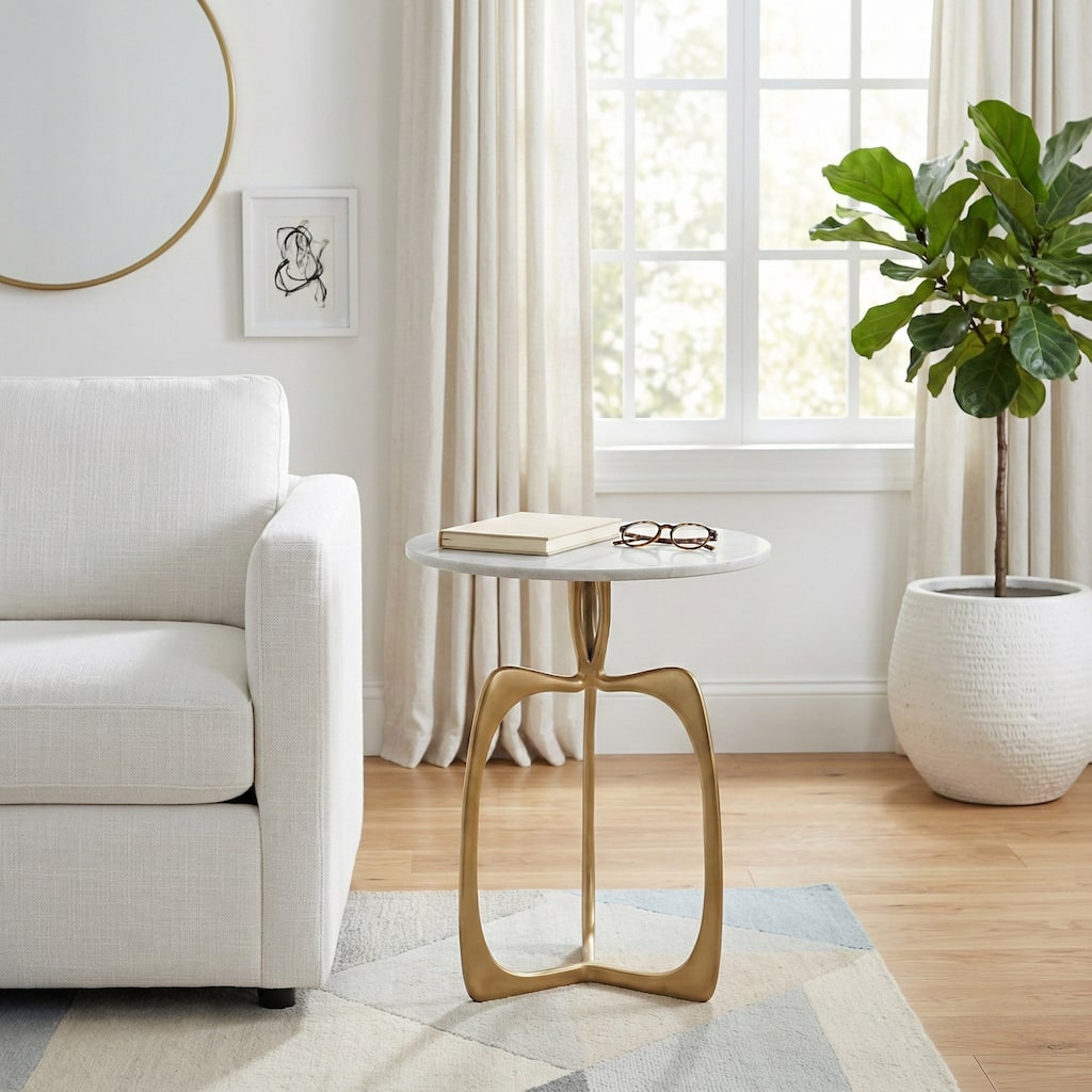 Round Marble Accent Table - Gold, 18" - 22.5"