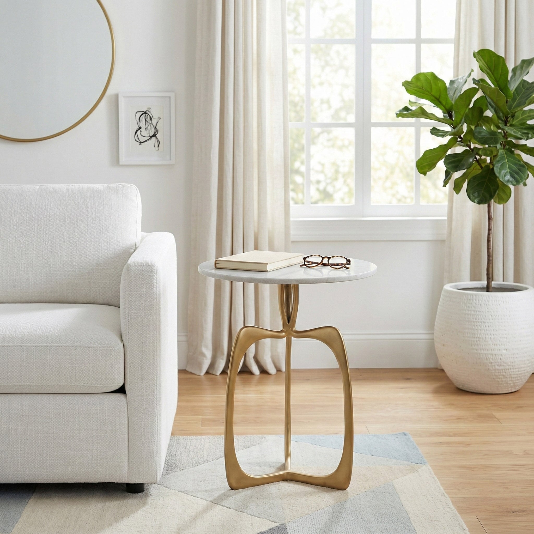 Round Marble Accent Table - Gold, 18" - 22.5"