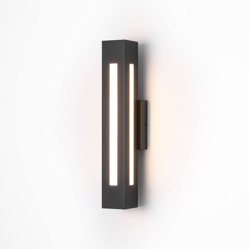 1-Light 19.7 in. Modern Black Linear Rectangle Metal Integrated LED Outdoor Wall Sconce - 4.33 in. W x 19.69 in. H x 4.33 in. D