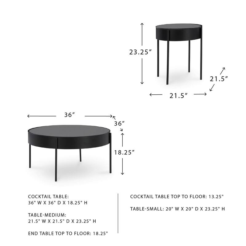 Signature Design by Ashley Ardoline Black Occasional Table Set (Set of 3) - 36" W x 36" D x 18.25" H