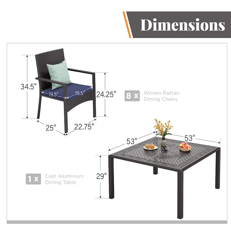 9 Pieces Patio Dining Set Outdoor Rattan Wicker Dining Furniture Set with Umbrella Hole