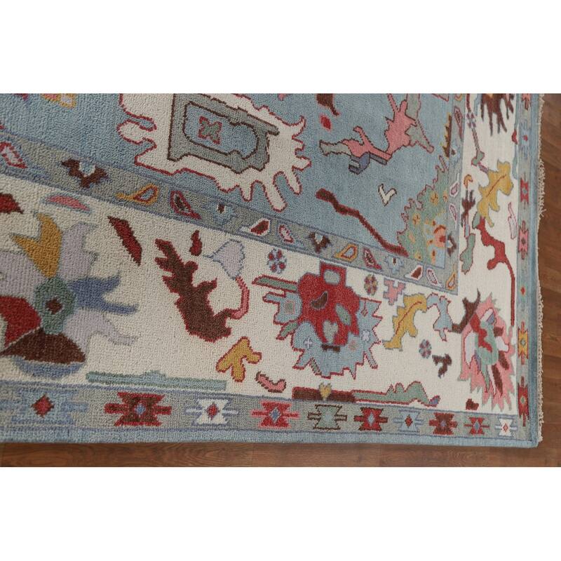 Light Blue Oushak Rug Hand-Knotted Oriental Wool Carpet - 9'2"x 11'8"