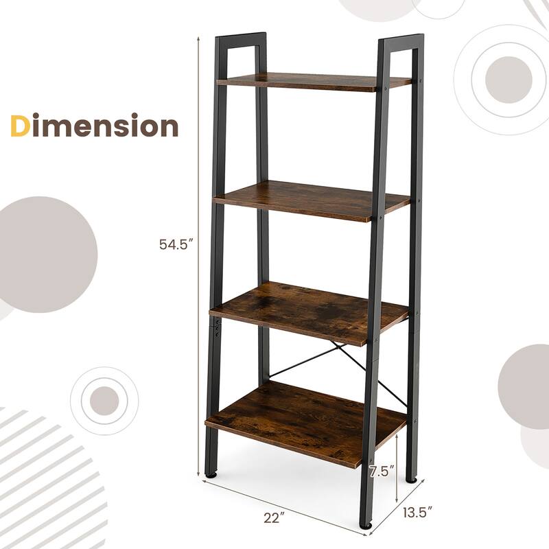 Gymax 4-Tier Ladder Shelf Ladder Bookcase Bookshelf Display Rack Plant