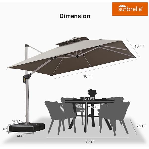 PURPLE LEAF 10/12 ft Square Sunbrella Patio Cantilever Umbrella with ...