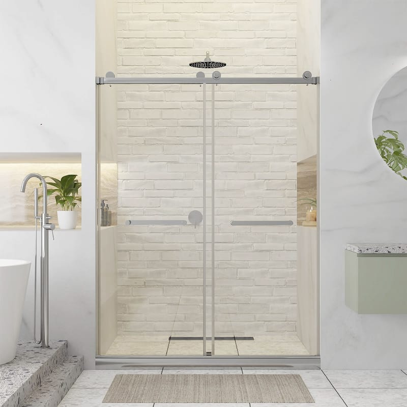 Fine Fixtures Frameless Clear Sliding Bathroom Shower Door - 54" x 80" - Double - Polished Chrome