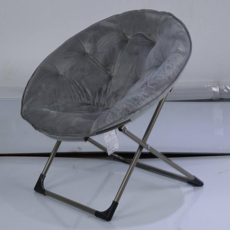 Comfy Folding Saucer Chair for Bedroom, Faux Fur Lounge Moon Chair with Sturdy Metal Frame, Oversized Plush Flower