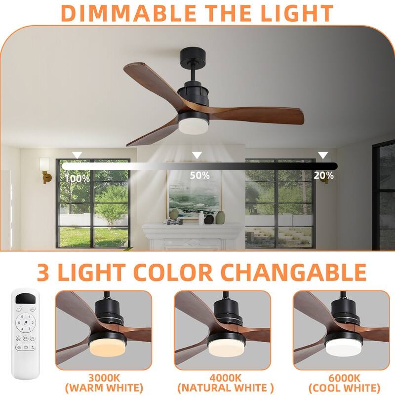 60" Black & 52" White Ceiling Fans with LED Light & Reversible DC Motors
