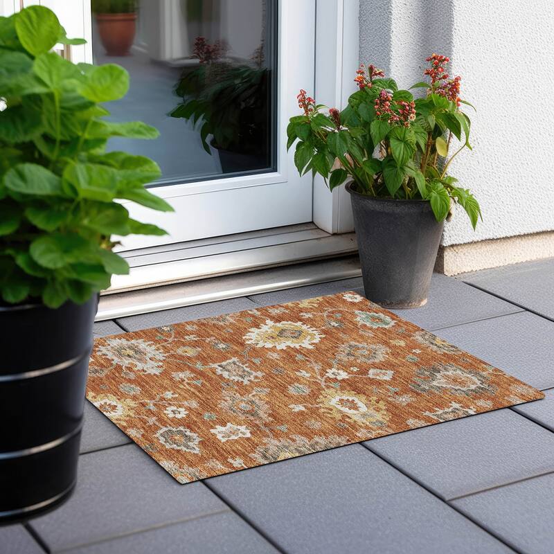 Machine Washable Indoor/ Outdoor Chantille Kashan Traditonal Rug - Paprika - 1'8" x 2'6"