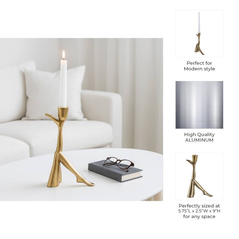Metal Bent Legs Modern Taper Candle Holder - Gold