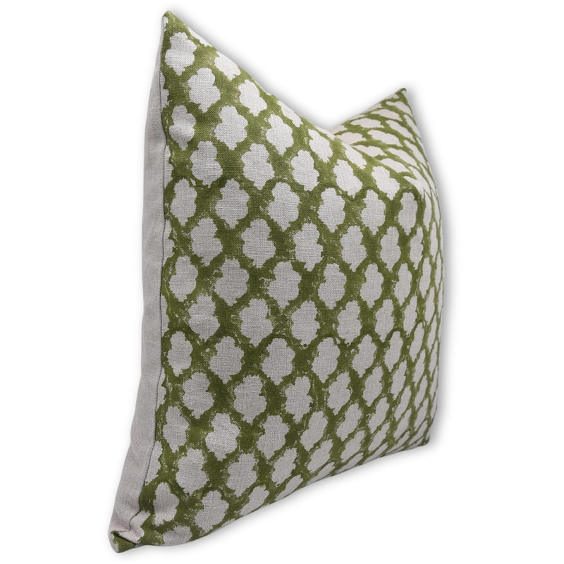 Fabdivine Linen White Farmhouse Block print pillow Cover - Badal