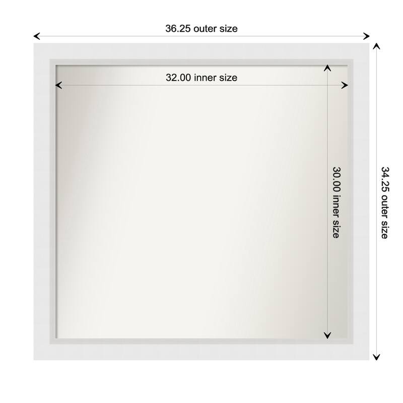 Blanco White Framed Non-Beveled Custom Wall Mirror, Bathroom Vanity Mirror - Outer Size: 36.25 x 34.25